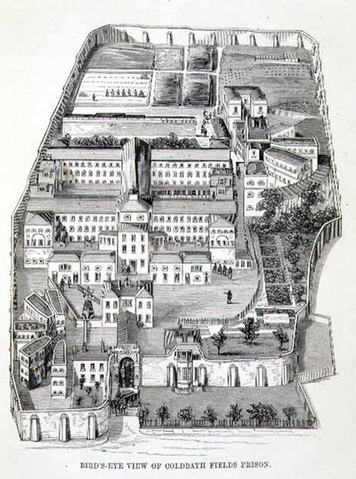 コールドバス・フィールド刑務所の鳥瞰図（Henry Mayhew（1812-87）とJohn Binnyによる「The Criminal Prisons of London and Scenes of Prison Life」より 作： English School