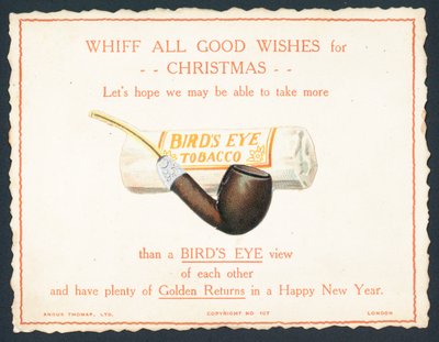 鳥の目タバコとパイプ、クリスマス年賀状 作： English School