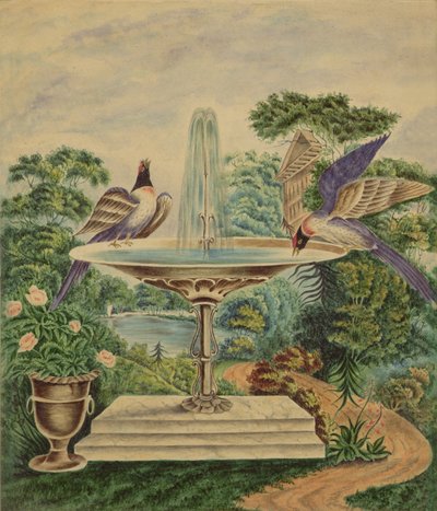 風景公園の噴水の鳥、1840年頃（紙にトイレ） 作： English School