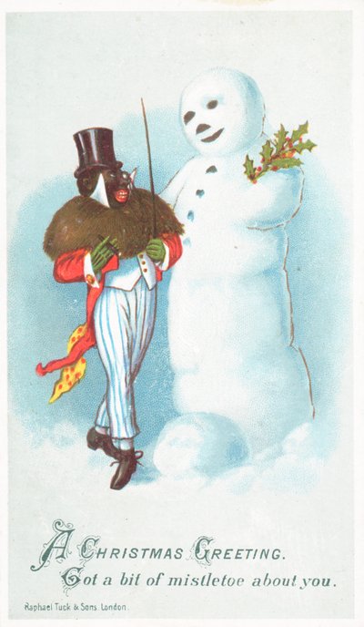 雪だるま、クリスマス カードと話している黒人男性 作： English School