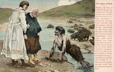バースの街を築いたとされるブリトン人の伝説的な王、ブラドゥ（カラーリトグラフ 作： English School