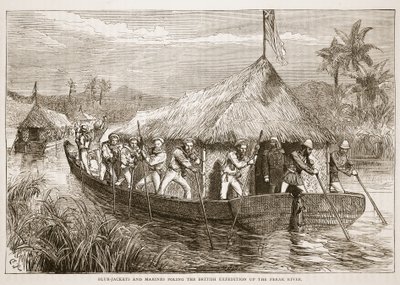 ブルージャケットと海兵隊、ペラ川のイギリス遠征の様子、キャッセルズイラストレイテッドイングランドの歴史 作： English School