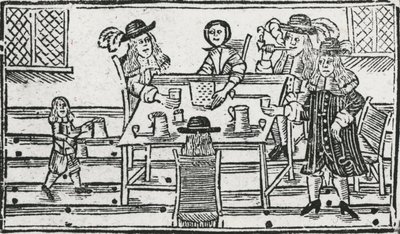 ボードゲームと酒場での飲酒（木版画 作： English School