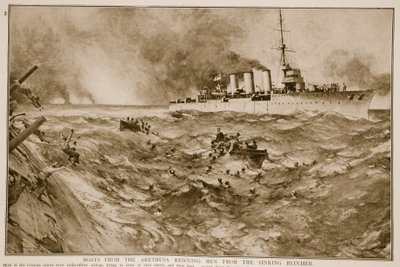 沈没するブルッヒャーから男性を救うアレトゥサの船、1914年〜19年 作： English School