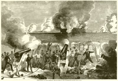 1861年4月13日、南軍のバッテリーによるサムター砦の砲撃 作： English School