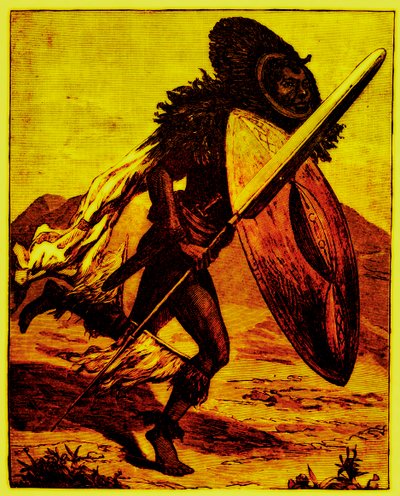 ボンゴの戦士、JWブエルの「人の物語」のイラスト、1889年に発行（デジタル処理で強化された画像） 作： English School