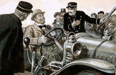 レーシングカーのハンドルを握るボクサージャックジョンソン 作： English School