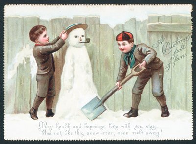 雪だるま、クリスマスカードを構築する男の子 作： English School