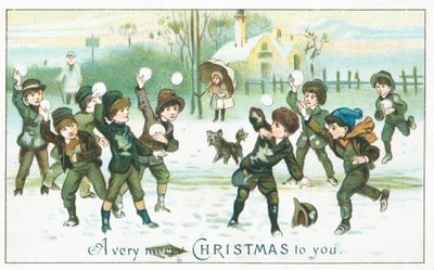 雪合戦、クリスマスカードを持つ男の子 作： English School