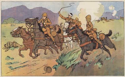 敵から銃を守る勇敢な兵士たち（カラーリトグラフ 作： English School