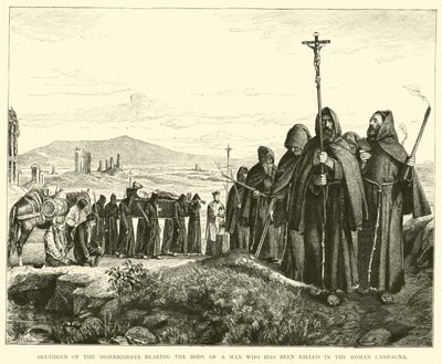 ローマのカンパーニャで殺された男の遺体を背負ったミセリコルディアの同胞 作： English School