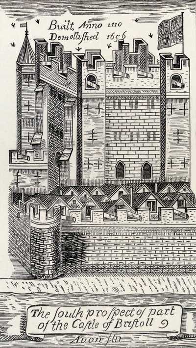 1873年に出版されたジェームズミラーの1673年のブリストルの地図の後にある、JRグリーンの「イギリス人の短い歴史」からのブリストル城 作： English School