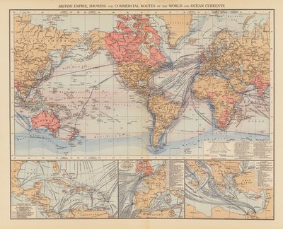 大英帝国、世界の商業航路と海流を示す（カラーリトグラフ） 作： English School