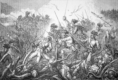 1758年7月8日、タイコンデロガ要塞へのイギリス軍の攻撃（彫刻 作： English School