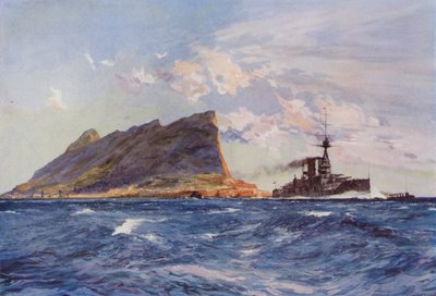 ジブラルタル沖のイギリス戦艦（カラーリトグラフ 作： English School