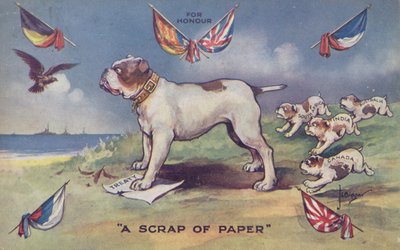 ベルギーとのイギリス条約に立っているイギリスのブルドッグ 作： English School