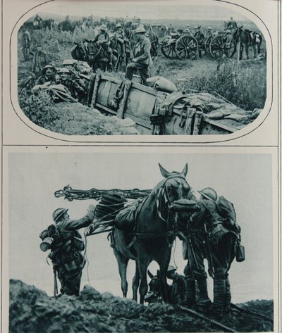 1917年8月、フランダースのパックホースを持つイギリスの砲手 作： English School