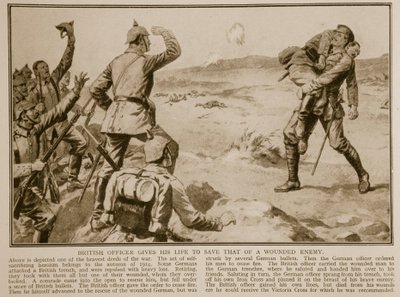英国の将校が負傷した敵の命を救うために命を捧げる、1914-19 作： English School