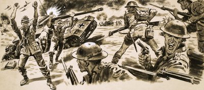 英国軍がロンメルのアフリカコルプスの陣地を攻撃 作： English School