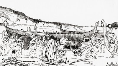 Construindo os navios para a invasão normanda da Inglaterra por Guilherme, o Conquistador 作： English School