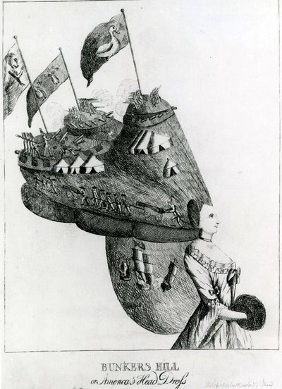 バンカーズヒル、またはアメリカズヘッドドレス、1776 作： English School