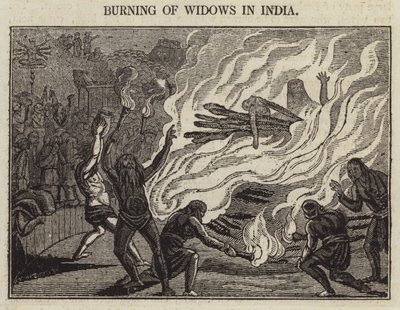 インドでの未亡人の焼身自殺（エングレービング 作： English School