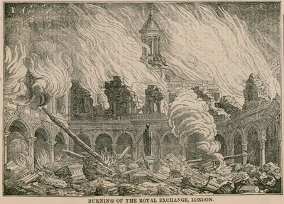 1838年1月10日の夜、ロンドンの王立交易所の焼却 作： English School