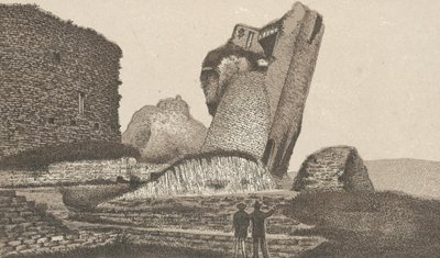 ケアフィリー城、斜塔 (litho) 作： English School