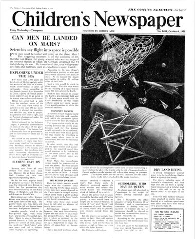火星に着陸できるか、1951年10月の「The Children&39;s Newspaper」の最初のページ（新聞） 作： English School