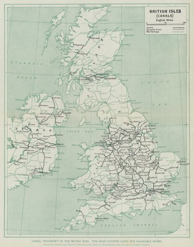 イギリス諸島の運河輸送、航行可能な河川との主要なシステム（リトグラフ 作： English School