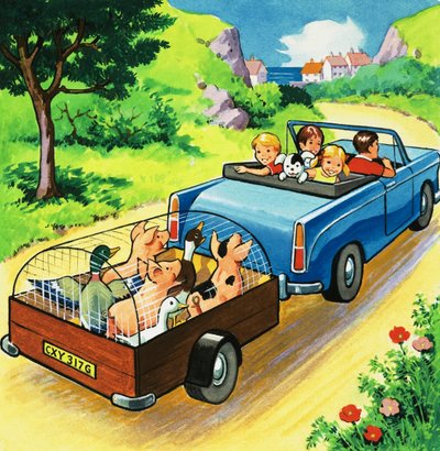 農場の動物のトレーラーを引っ張る車 作： English School