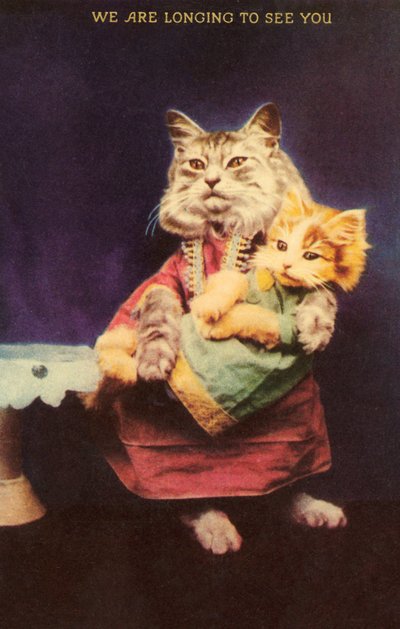 猫と子猫（カラーリトグラフ 作： English School