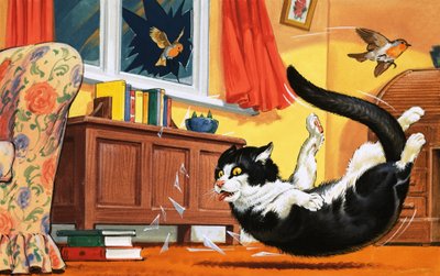 ガラス窓から落ちる猫 作： English School