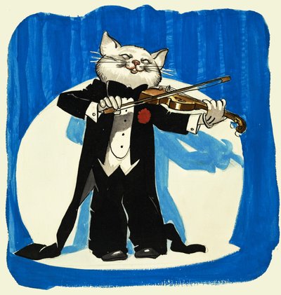バイオリンを弾くタキシードの猫 作： English School