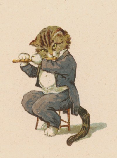 フルート（クロモリ）を吹く猫 作： English School