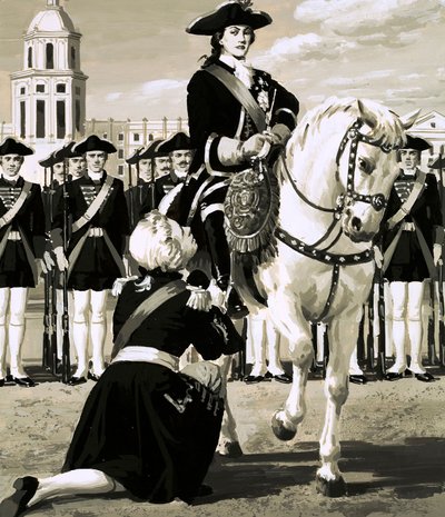 キャサリンは軍の反乱を引き起こし、夫のピーター皇帝を倒した 作： English School