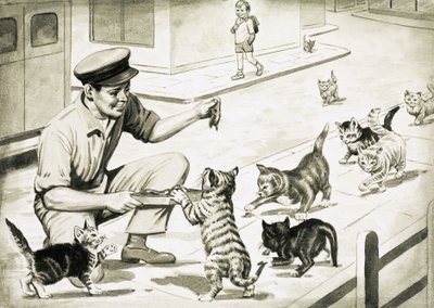 猫肉マンを迎えに来る猫たち 作： English School