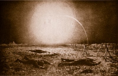 ドイツの光を発する発射体のまぶしさで捕らえられた：塹壕の間の危険にさらされたイギリスのパトロール、1914-19 作： English School
