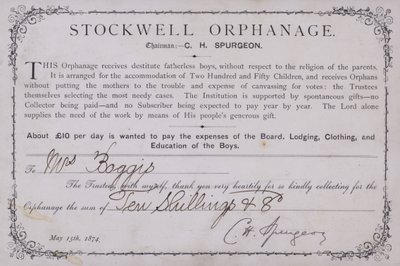 ロンドンのストックウェル孤児院への寄付に対する感謝状（1874年） 作： English School