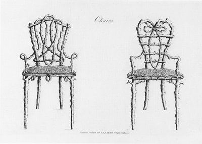 ウィリアムライト作のグロテスク建築または農村アミューズメントの椅子、1768年発行 作： English School