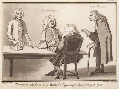 1720年代にButtons Coffee Houseを頻繁に訪れたキャラクター：Arbuthnot博士、Viviani伯爵 作： English School