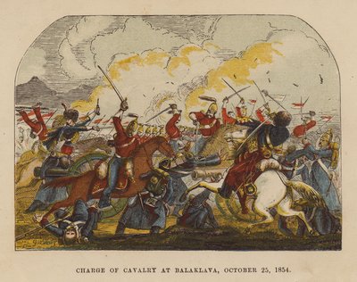 1854年10月25日、バラクラヴァでの騎兵隊の突撃（カラー版画） 作： English School