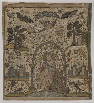 アーチの下の慈善、1640年頃（絹、金属糸、サテンのスパンコール） 作： English School