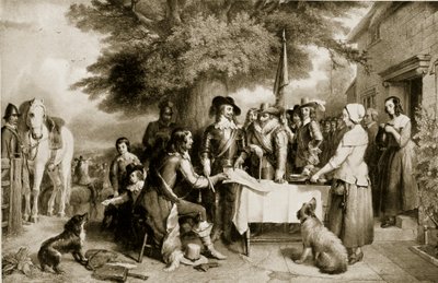 エッジヒルの戦いの前夜のチャールズ1世、1642年10月22日、イギリス国民のハチンソン物語のイラスト、1923年頃 作： English School