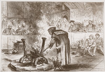 チャールズは、マスクの遊び、ジェームスエイトケンワイリー（1808-1890）によるパブのプロテスタンティズムの歴史からのイラストを見ます。 1878 作： English School
