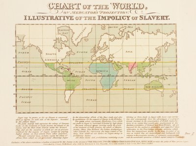 メルカトル図法による世界図、奴隷制の非道さを物語る 作： English School