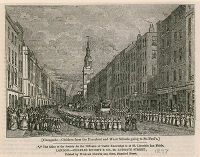チープサイド-1837年にセントポールズに行く教区および区の学校の子供たち 作： English School