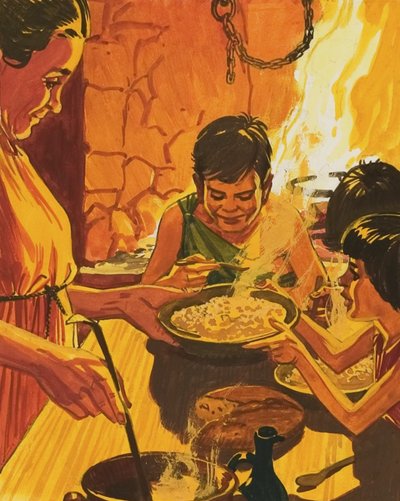 夕食を食べている子供たち 作： English School