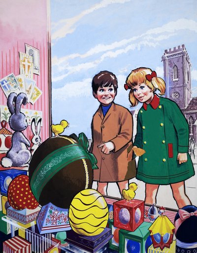 イースターのディスプレイを眺める子供 作： English School