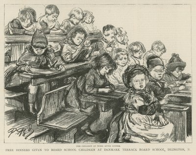 夕食後の仕事で子供たち 作： English School